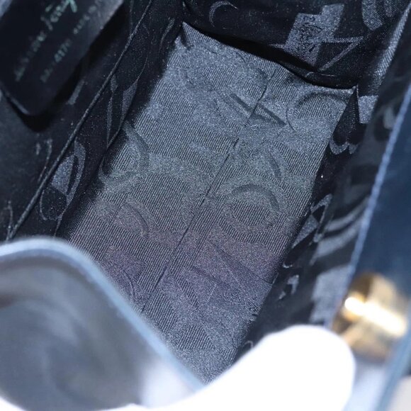 Salvatore Ferragamo Vala Hand Bag Leather 2way Navy Gold Auth - Picture 13 of 16